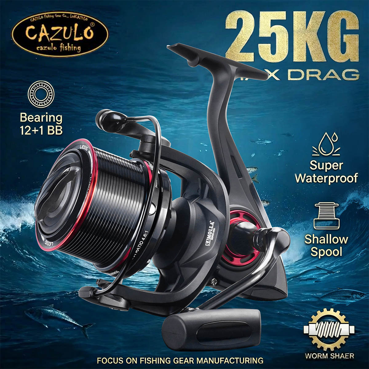 Reel Drag Knob - รอกตกปลาแบบสปินนิ่ง CAZULO สำหรับตกปลาชายหาดและน้ำเค็ม ทนทานต่อการกัดกร่อน ป้องกันน้ำทะเล ขนาด