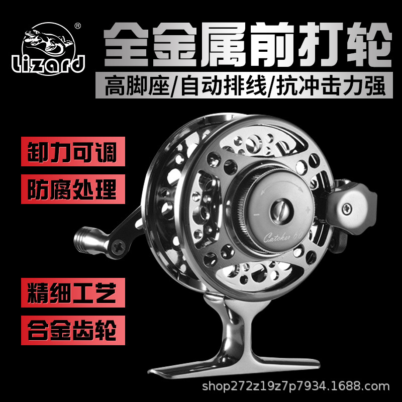 Ice Fishing Reel - รอกตกปลาหน้าโลหะน้ำหนักเบา ฐานสูง ปรับแรงต้านได้ ด้ามจับคู่ ระบบม้วนสายอัตโนมัติ ใช้ได้ทั้งมือซ้ายและมือขวา